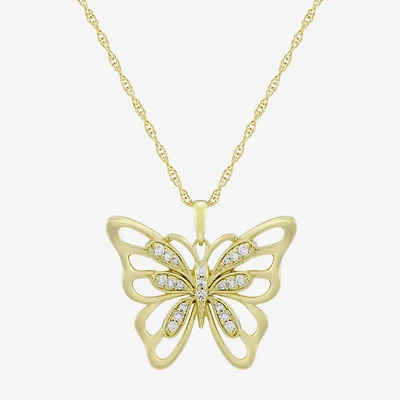 (H-I / Si1) Womens 1/6 CT. T.W. Lab Grown White Diamond 14K Gold Over Silver Butterfly 18 Inch Pendant Necklace