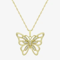 (H-I / Si1) Womens 1/6 CT. T.W. Lab Grown White Diamond 14K Gold Over Silver Butterfly 18 Inch Pendant Necklace