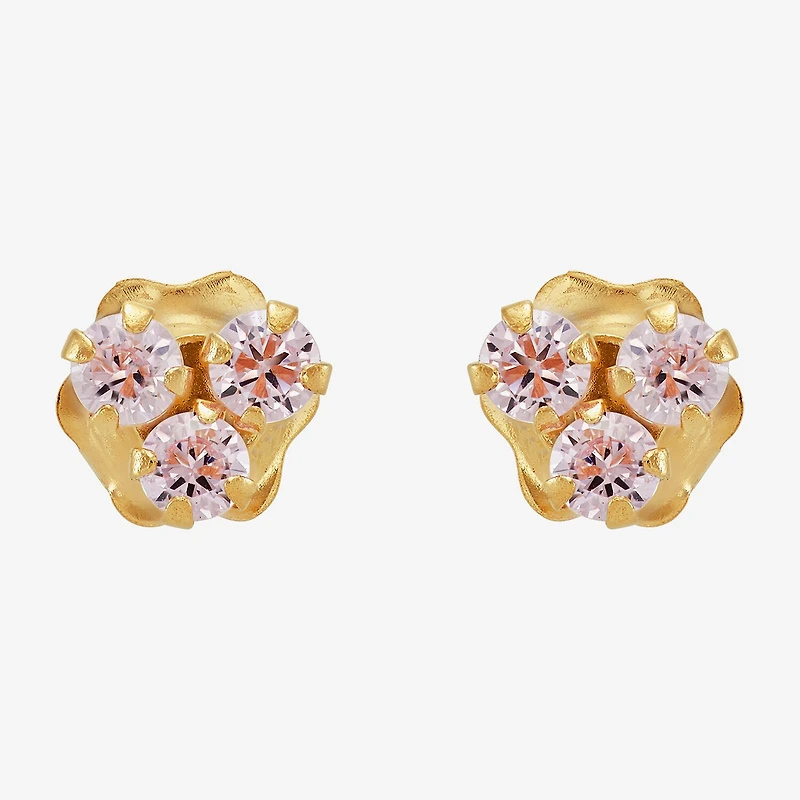 Limited Quantities! Pink Cubic Zirconia 14K Gold 4.2mm Stud Earrings