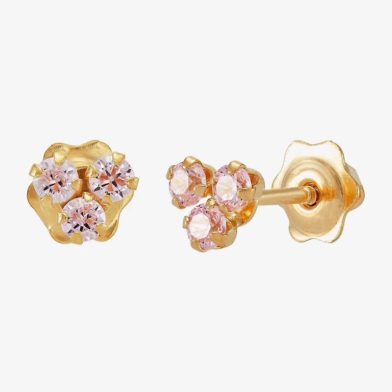 Limited Quantities! Pink Cubic Zirconia 14K Gold 4.2mm Stud Earrings