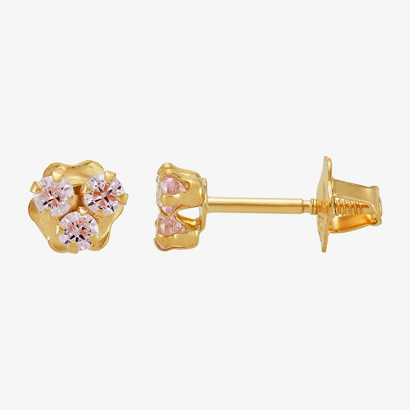 Limited Quantities! Pink Cubic Zirconia 14K Gold 4.2mm Stud Earrings