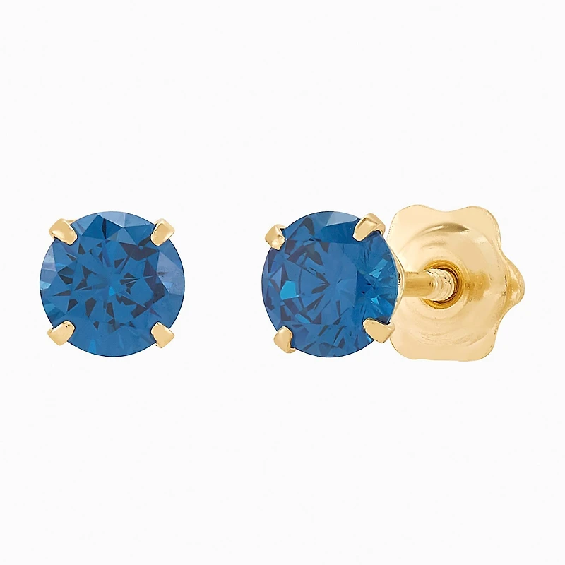 Limited Quantities! Blue Cubic Zirconia 14K Gold 4mm Round Stud Earrings