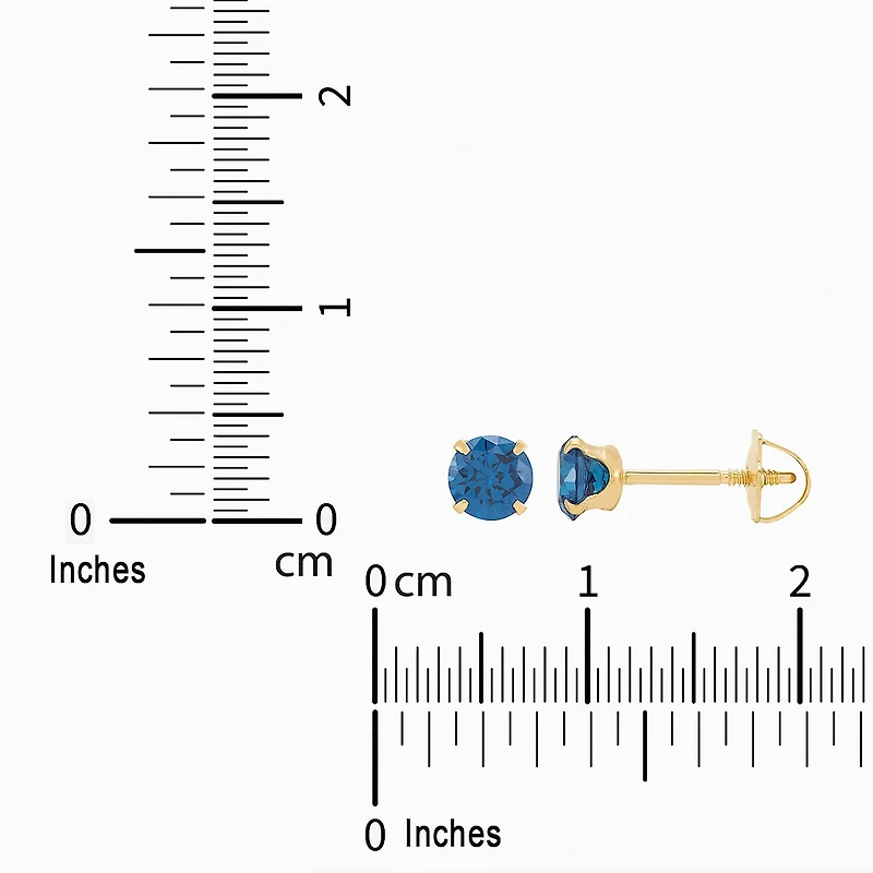 Limited Quantities! Blue Cubic Zirconia 14K Gold 4mm Round Stud Earrings