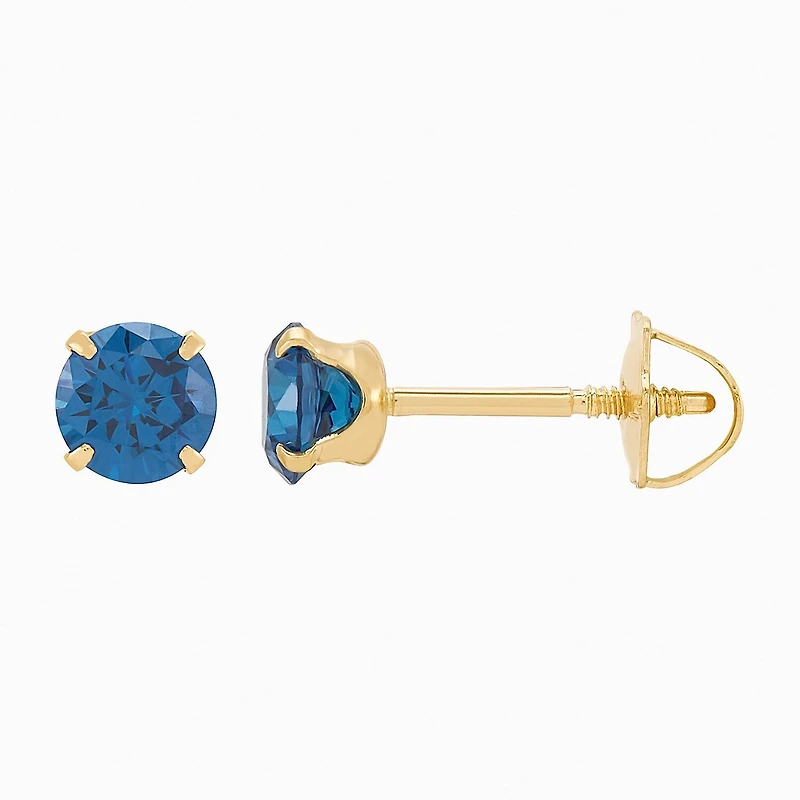 Limited Quantities! Blue Cubic Zirconia 14K Gold 4mm Round Stud Earrings