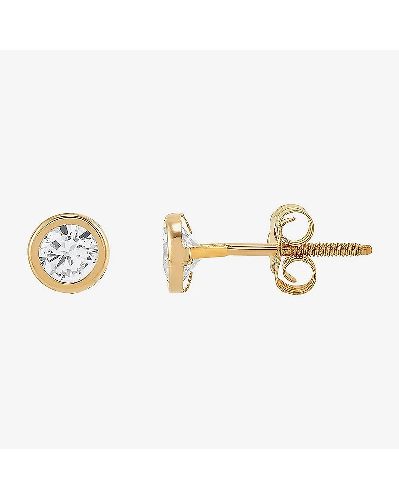 Limited Quantities! White Cubic Zirconia 14K Gold 4.6mm Round Stud Earrings