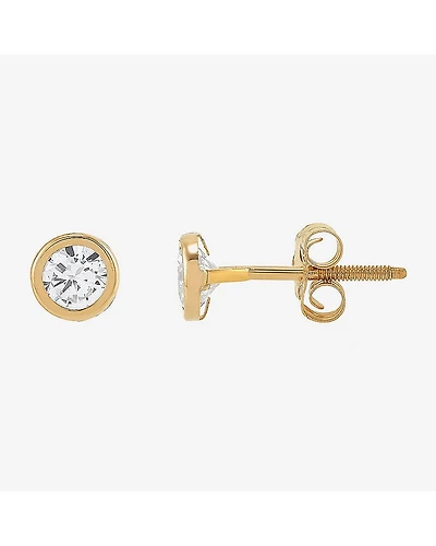 Limited Quantities! White Cubic Zirconia 14K Gold 4.6mm Round Stud Earrings