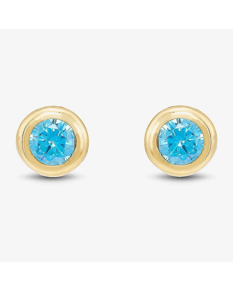 Limited Quantities! Blue Cubic Zirconia 14K Gold 4.5mm Round Stud Earrings