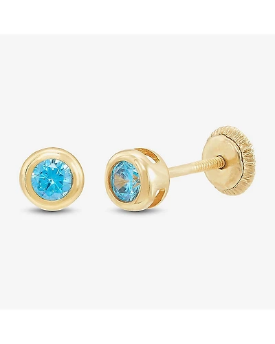Limited Quantities! Blue Cubic Zirconia 14K Gold 4.5mm Round Stud Earrings