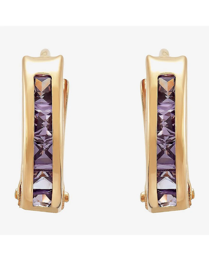 Limited Quantities! Girls Purple Cubic Zirconia 14K Gold 9.5mm Hoop Earrings