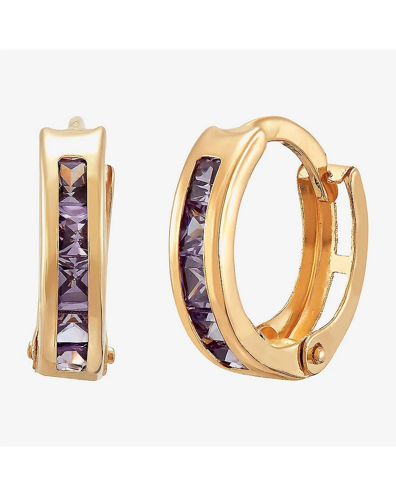 Limited Quantities! Girls Purple Cubic Zirconia 14K Gold 9.5mm Hoop Earrings