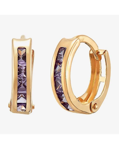 Limited Quantities! Girls Purple Cubic Zirconia 14K Gold 9.5mm Hoop Earrings
