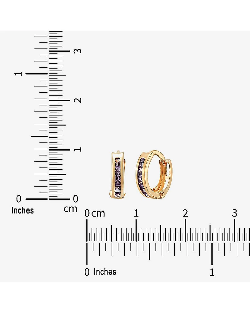 Limited Quantities! Girls Purple Cubic Zirconia 14K Gold 9.5mm Hoop Earrings