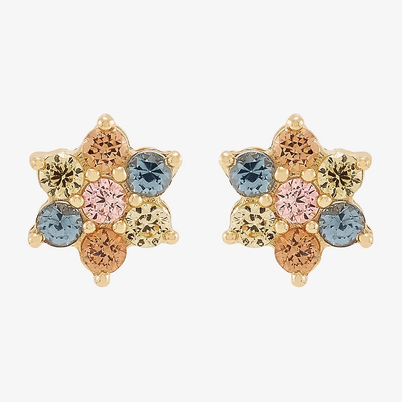 Limited Quantities! Multi Color Cubic Zirconia 14K Gold 6.7mm Flower Stud Earrings