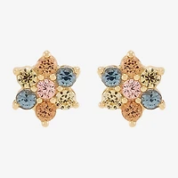 Limited Quantities! Multi Color Cubic Zirconia 14K Gold 6.7mm Flower Stud Earrings