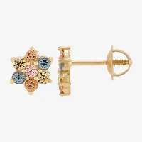 Limited Quantities! Multi Color Cubic Zirconia 14K Gold 6.7mm Flower Stud Earrings