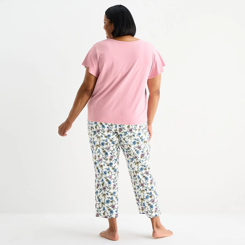 Liz Claiborne Womens V-Neck Short Sleeve 2-pc. Pajama Set