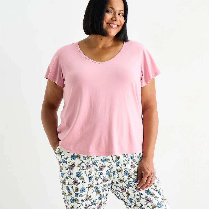 Liz Claiborne Womens V-Neck Short Sleeve 2-pc. Pajama Set