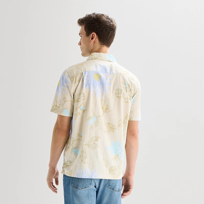 mutual weave Mens Short Sleeve Camp Shirt