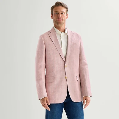 Stafford Linen Cotton Blend Mens Plaid Classic Fit Sport Coat
