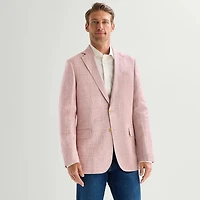 Stafford Linen Cotton Blend Mens Plaid Classic Fit Sport Coat