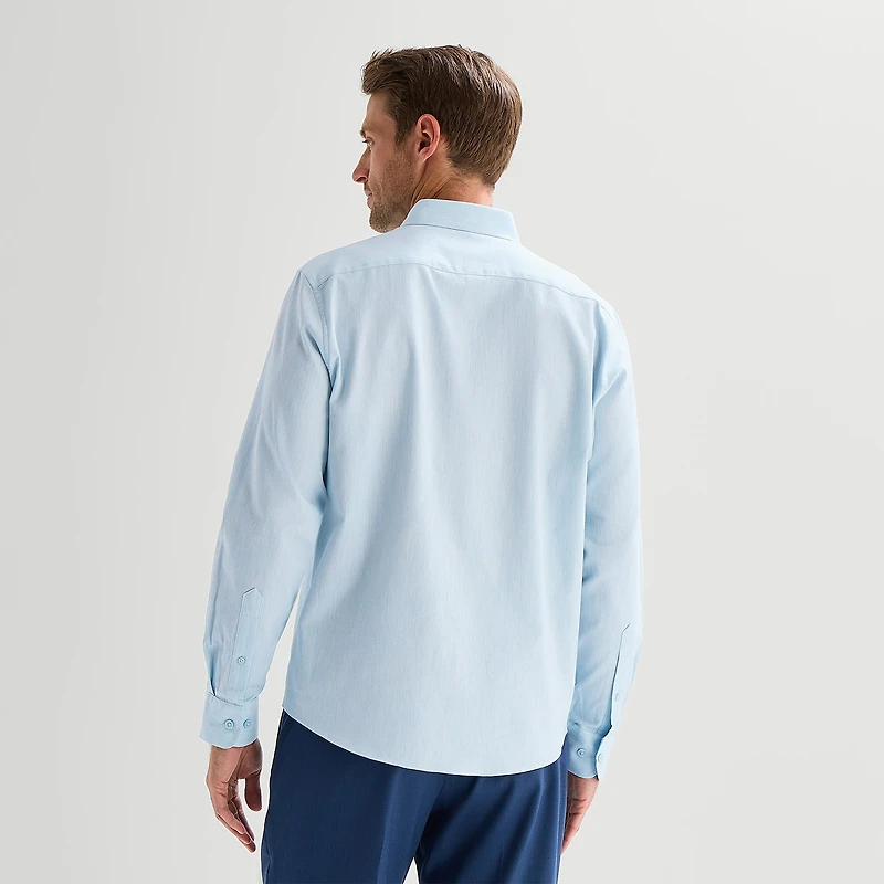 Stafford Tonal Stripe Chambray Mens Long Sleeve Regular Fit Button-Down Shirt