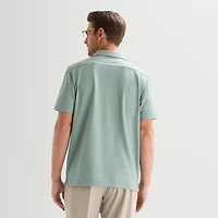 Stafford Diamond Texture Mens Short Sleeve Regular Fit Button-Down Shirt