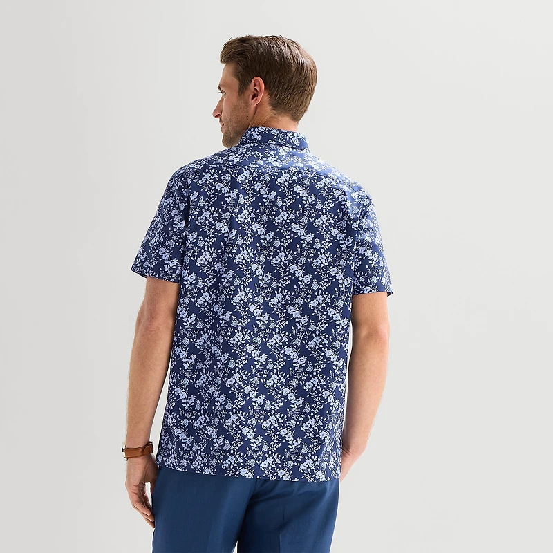 Stafford Tonal Floral Mens Short Sleeve Regular Fit Button-Down Shirt