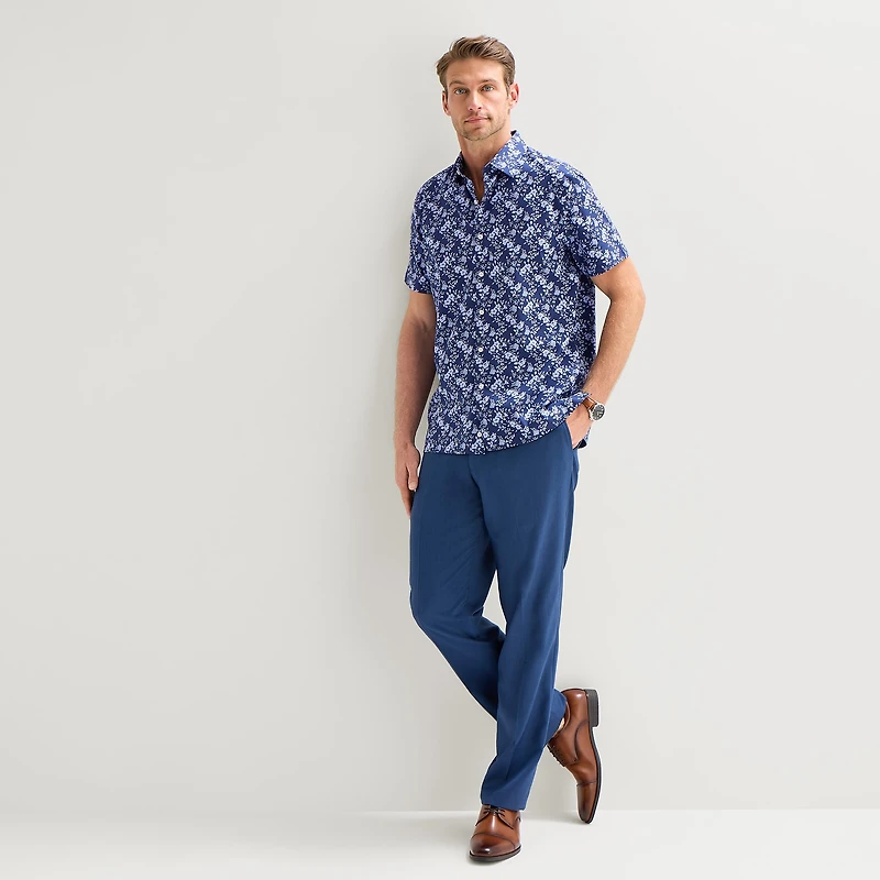 Stafford Tonal Floral Mens Short Sleeve Regular Fit Button-Down Shirt