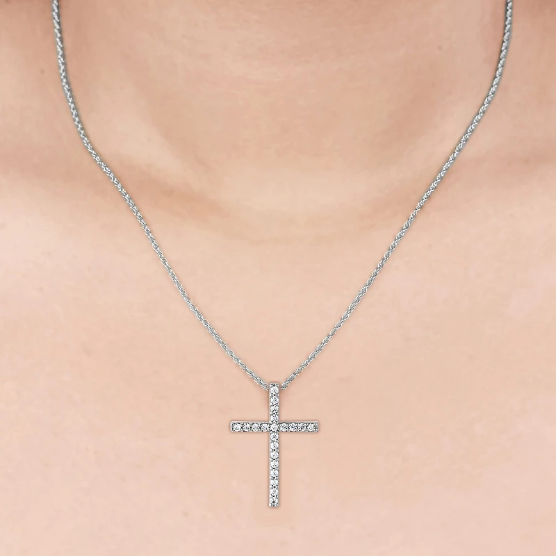 H-I / I1) Womens 1/ CT. T.W. Lab Grown White Diamond 10K Gold Cross 18 Inch Pendant Necklace
