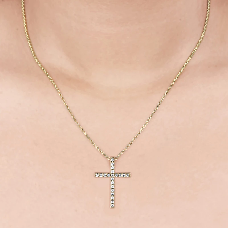 H-I / I1) Womens 1/ CT. T.W. Lab Grown White Diamond 10K Gold Cross 18 Inch Pendant Necklace