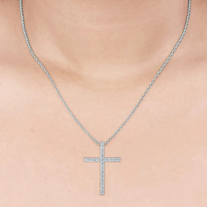 (H-I / I1) Womens 1/2 CT. T.W. Lab Grown White Diamond 10K Gold Cross 18 Inch Pendant Necklace