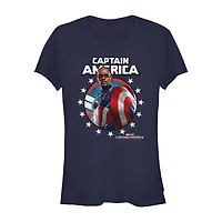 Marvel Captain America Brave New World Tee Womens Juniors Crew Neck Short Sleeve Regular Fit Graphic T-Shirt