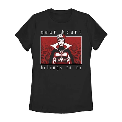 Disney Villians Your Heart Belongs To Me Tee Womens Juniors Crew Neck Short Sleeve Regular Fit Evil Queen Snow White Graphic T-Shirt