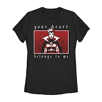 Disney Villians Your Heart Belongs To Me Tee Womens Juniors Crew Neck Short Sleeve Regular Fit Evil Queen Snow White Graphic T-Shirt