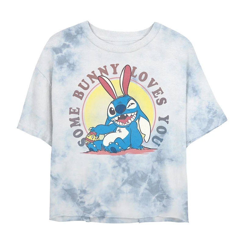 Stitch Some Bunny Loved You Cropped Tee Womens Juniors Crew Neck Short Sleeve Regular Fit Lilo & Graphic T-Shirt