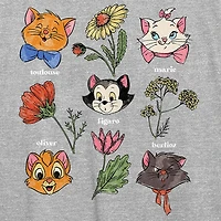 Disney Cats Botanical Tee Womens Juniors Crew Neck Short Sleeve Regular Fit Graphic T-Shirt