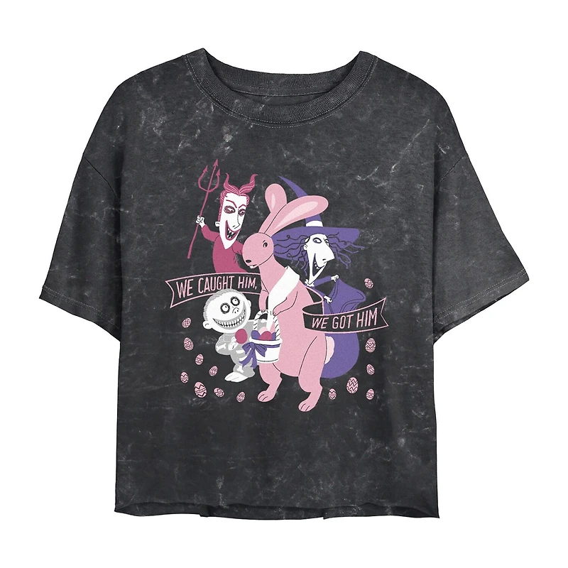 Tim Burton'S Caught Him Easter Bunny Cropped Tee Womens Juniors Crew Neck Short Sleeve Regular Fit Nightmare Before Christmas Graphic T-Shirt