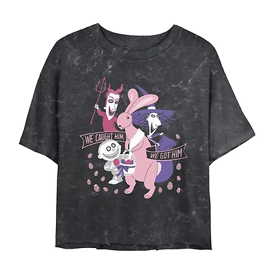 Tim Burton'S Caught Him Easter Bunny Cropped Tee Womens Juniors Crew Neck Short Sleeve Regular Fit Nightmare Before Christmas Graphic T-Shirt