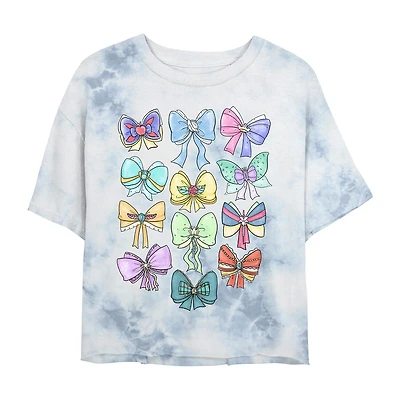 Disney Princess Bows Cropped Tee Womens Juniors Crew Neck Short Sleeve Regular Fit Graphic T-Shirt