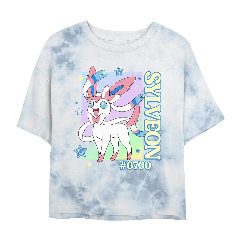 Pokemon Sylveon Cropped Tee Womens Juniors Crew Neck Short Sleeve Regular Fit Graphic T-Shirt