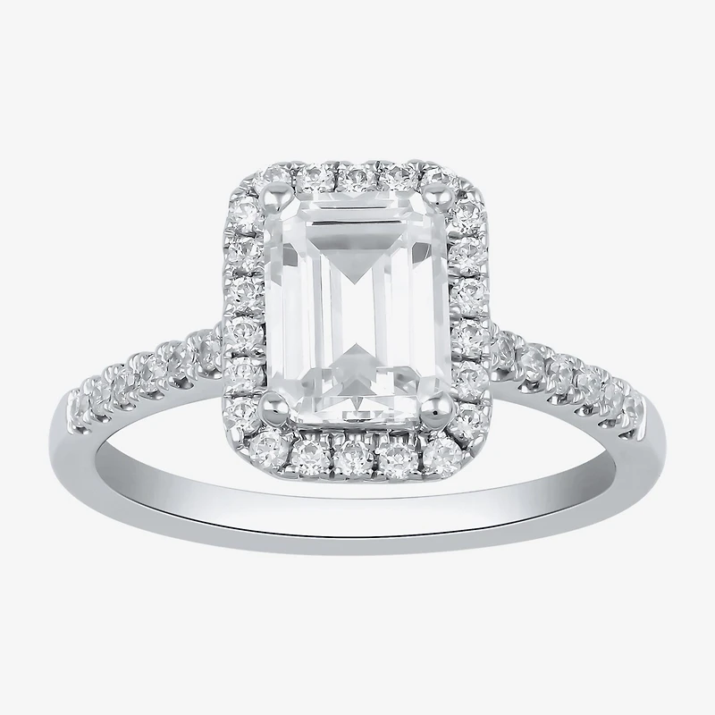 (G / I1) Womens 1 1/2 CT. T.W. Lab Grown White Diamond 10K Gold Halo Engagement Ring