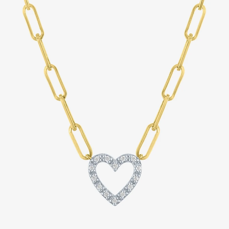 Yes Please! (G-H / I1-I2) Womens Diamond Accent Lab Grown White Diamond Accent 14K Gold Over Silver Sterling Silver Heart Paperclip 18 Inch Pendant Necklace