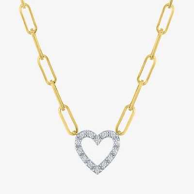 Yes Please! (G-H / I1-I2) Womens Diamond Accent Lab Grown White Diamond Accent 14K Gold Over Silver Sterling Silver Heart Paperclip 18 Inch Pendant Necklace