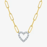 Yes Please! (G-H / I1-I2) Womens Diamond Accent Lab Grown White Diamond Accent 14K Gold Over Silver Sterling Silver Heart Paperclip 18 Inch Pendant Necklace