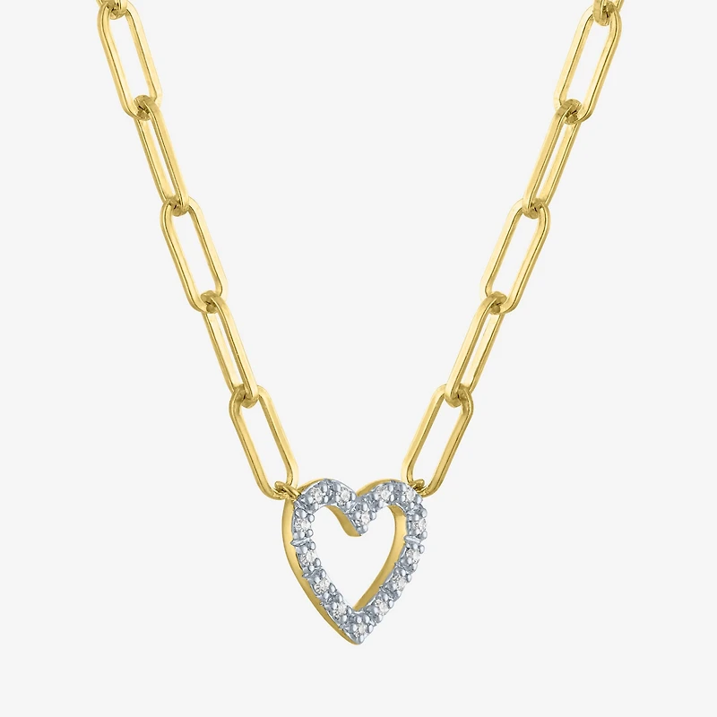Yes Please! (G-H / I1-I2) Womens Diamond Accent Lab Grown White Diamond Accent 14K Gold Over Silver Sterling Silver Heart Paperclip 18 Inch Pendant Necklace