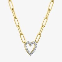 Yes Please! (G-H / I1-I2) Womens Diamond Accent Lab Grown White Diamond Accent 14K Gold Over Silver Sterling Silver Heart Paperclip 18 Inch Pendant Necklace