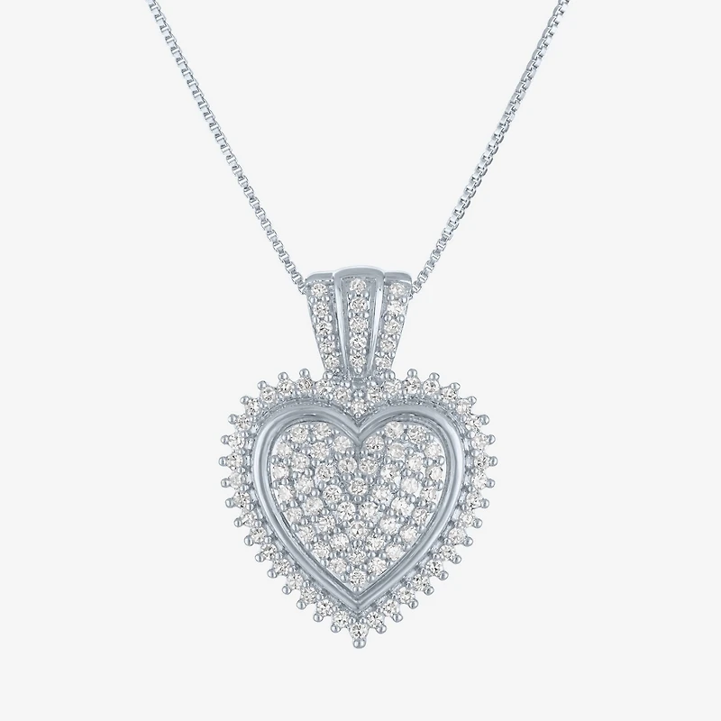 (G-H / I1-I2) Womens 5/8 CT. T.W. Lab Grown White Diamond Sterling Silver Heart 18 Inch Pendant Necklace