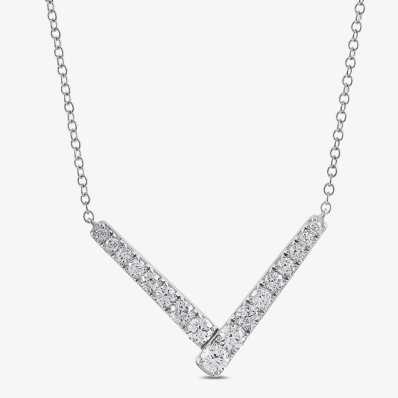 Womens White Diamond Sterling Silver 17 Inch Chevron Necklace