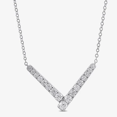 Womens White Diamond Sterling Silver 17 Inch Chevron Necklace