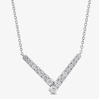 Womens White Diamond Sterling Silver 17 Inch Chevron Necklace
